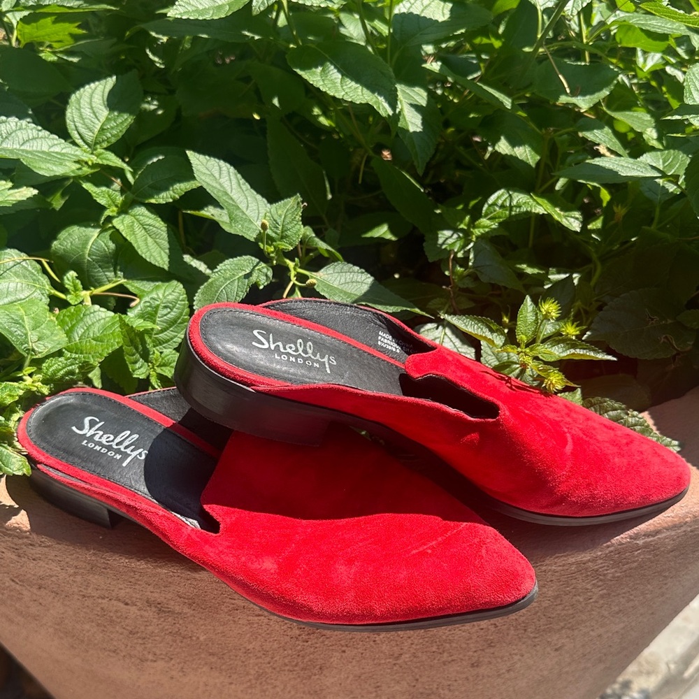 Shellys London Bold Red Suede Slip-Ons